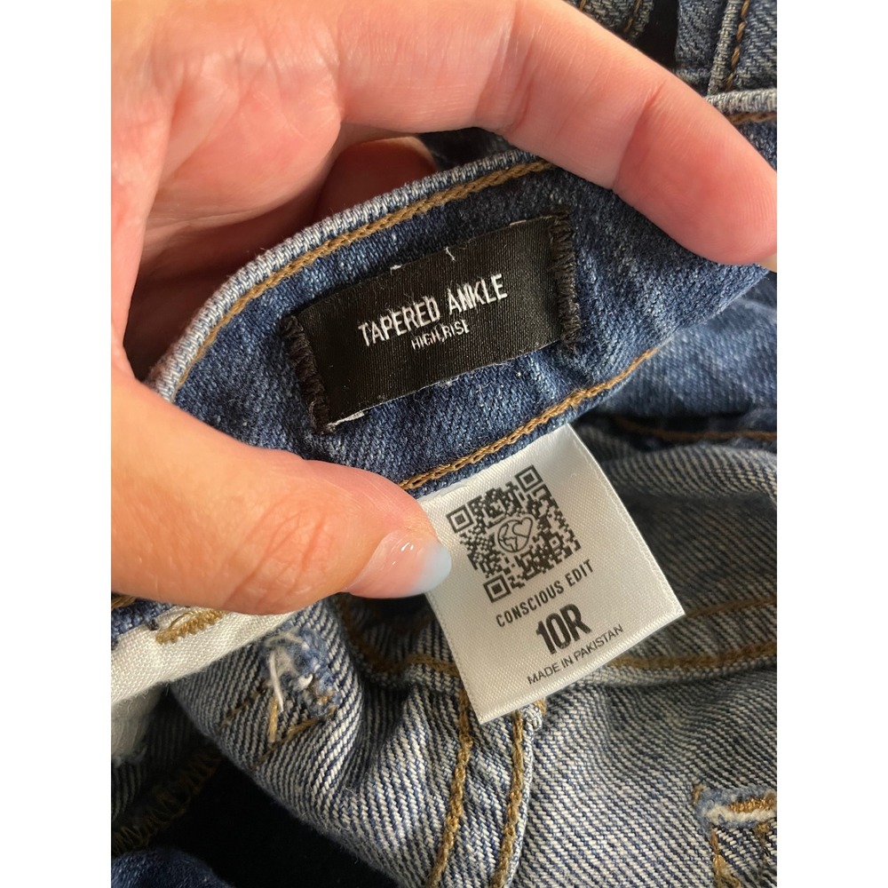 Express Tapered Ankle High Rise Distressed Jeans Medium Wash 10R K105 - Picture 4 of 9